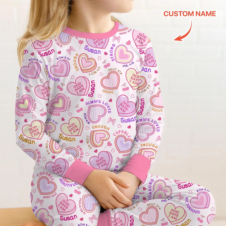God Says I Am Sweet Heart Matching Mommy & Baby Bamboo Two Piece Long Sleeve Pajama Set