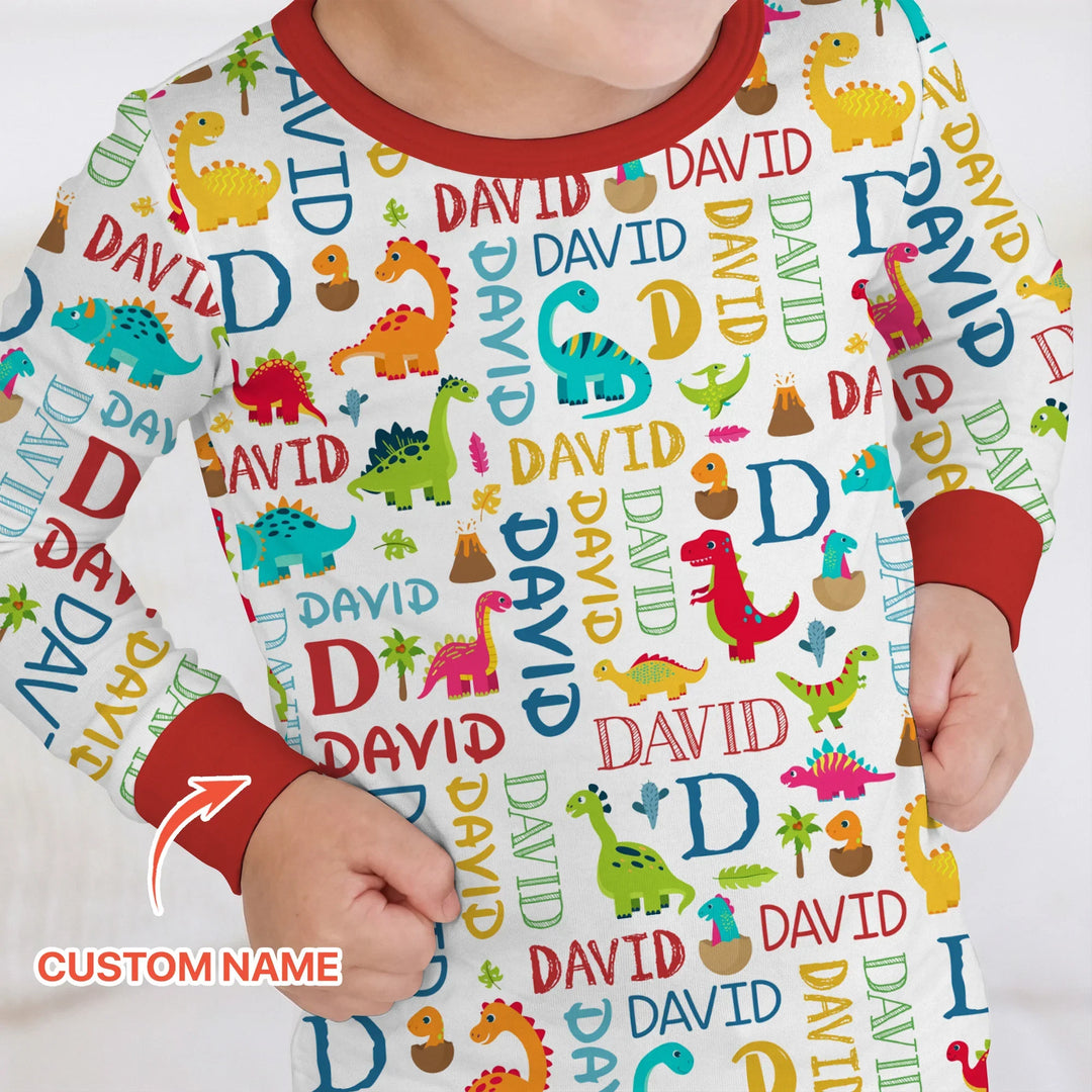 Personalized Fantasy Dinosaur Word Bamboo Two Piece Long Sleeve Pajama Set