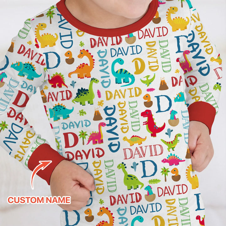 Personalized Fantasy Dinosaur Word Bamboo Two Piece Long Sleeve Pajama Set