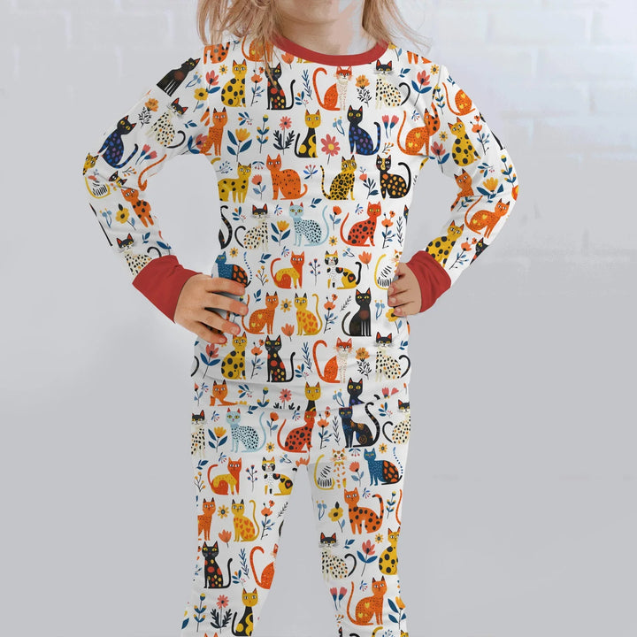 Whimsy Woodland Cats Bamboo Two Piece Long Sleeve Pajama Set