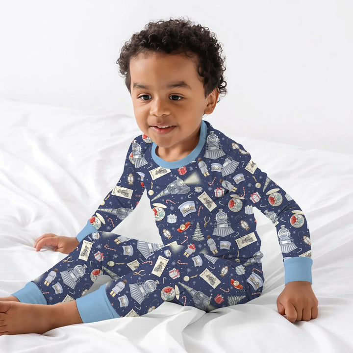 Christmas Train Bamboo Two Piece Long Sleeve Pajama Set
