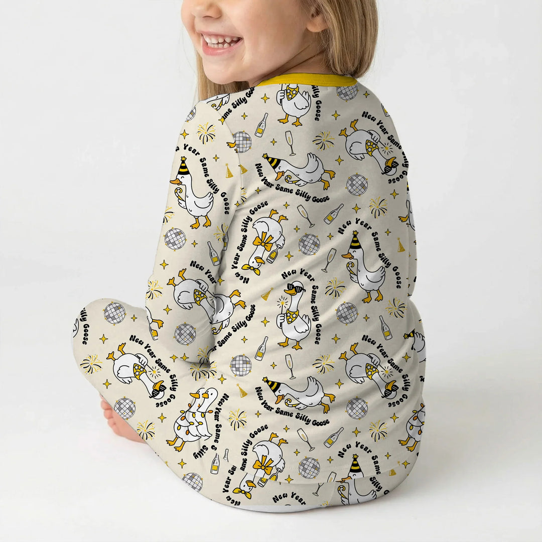 New Year Silly Goose Bamboo Two Piece Long Sleeve Pajama Set