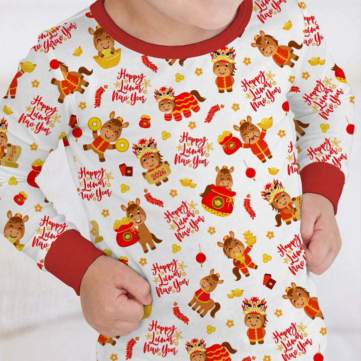 Year of the Horse Bamboo Two Piece Long Sleeve Pajama Set