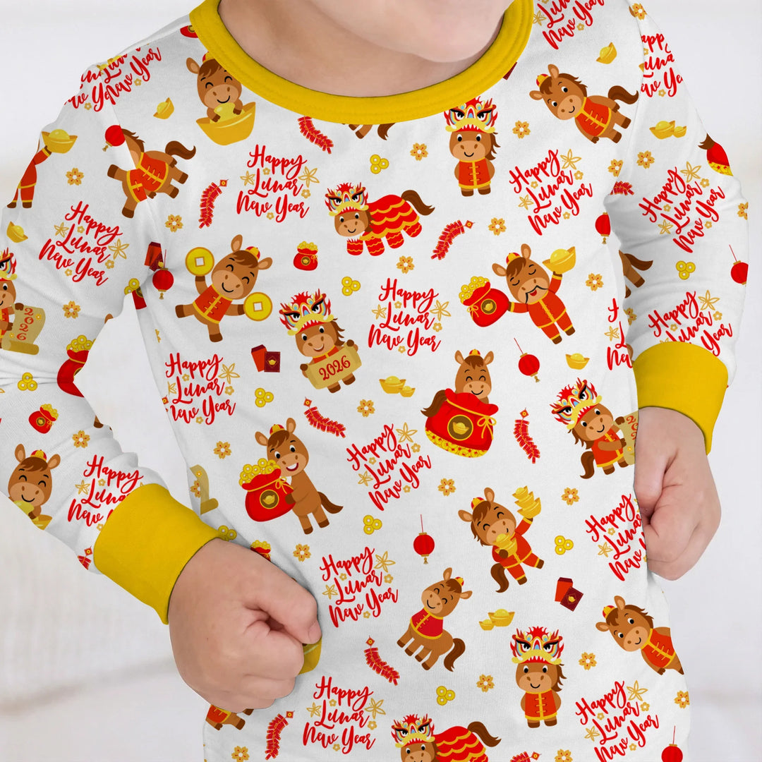 Year of the Horse Bamboo Two Piece Long Sleeve Pajama Set