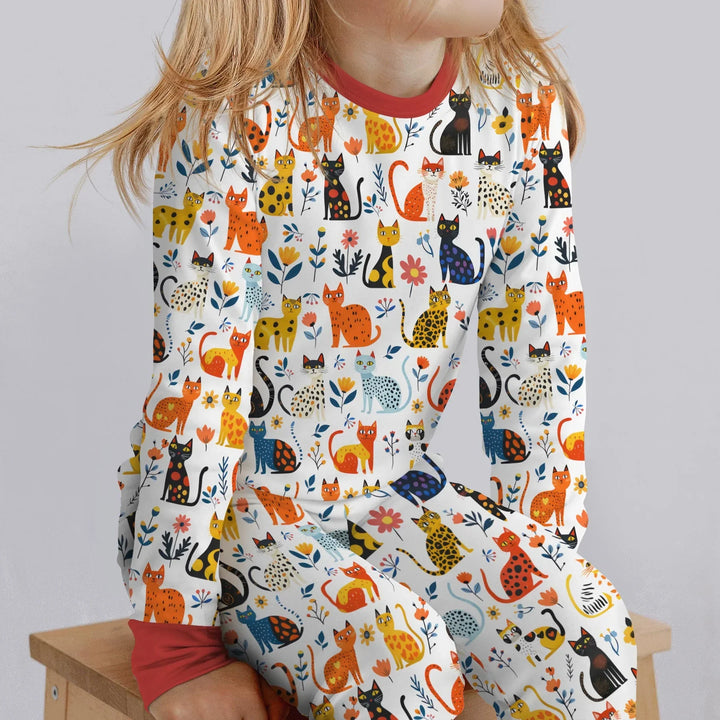 Whimsy Woodland Cats Bamboo Two Piece Long Sleeve Pajama Set
