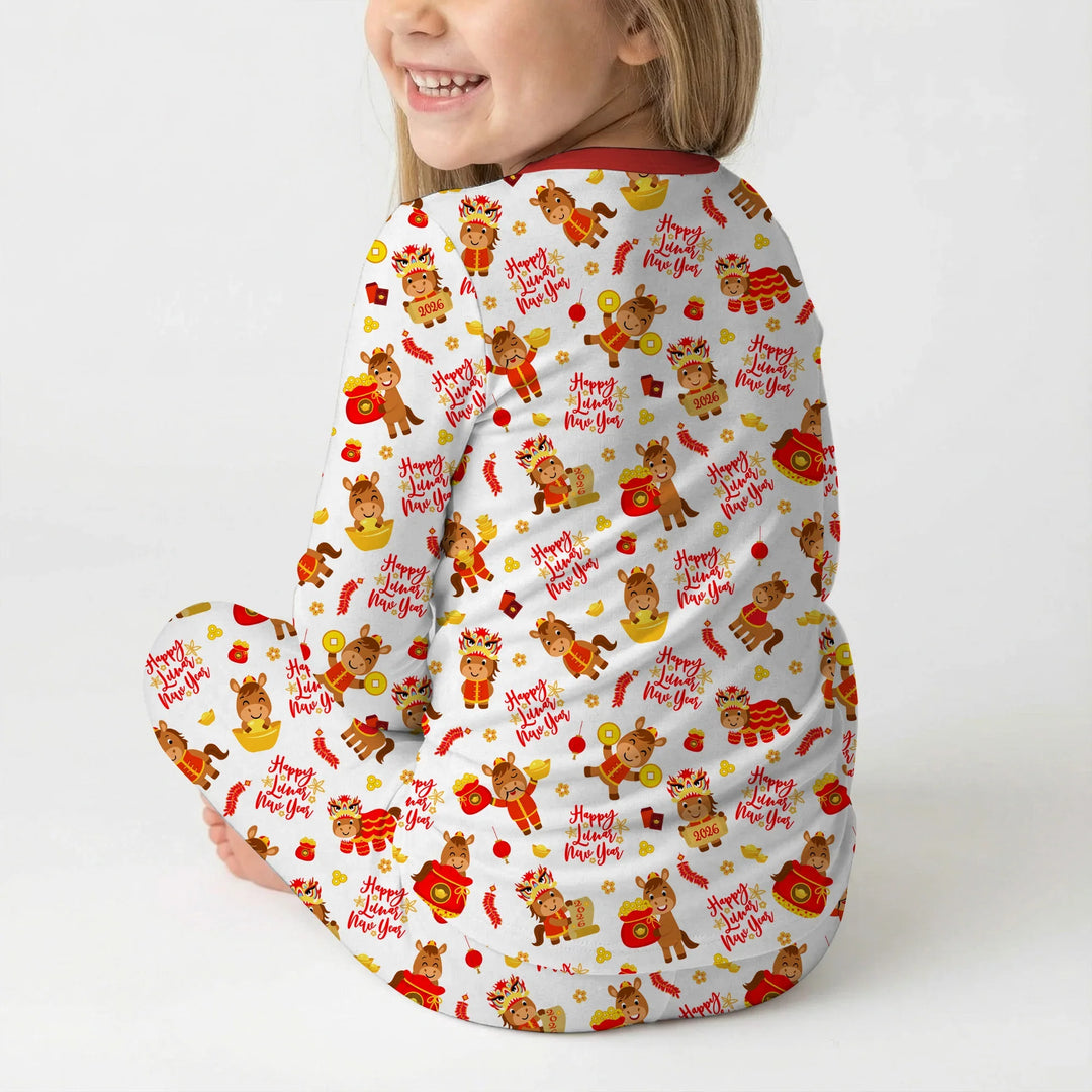 Year of the Horse Bamboo Two Piece Long Sleeve Pajama Set