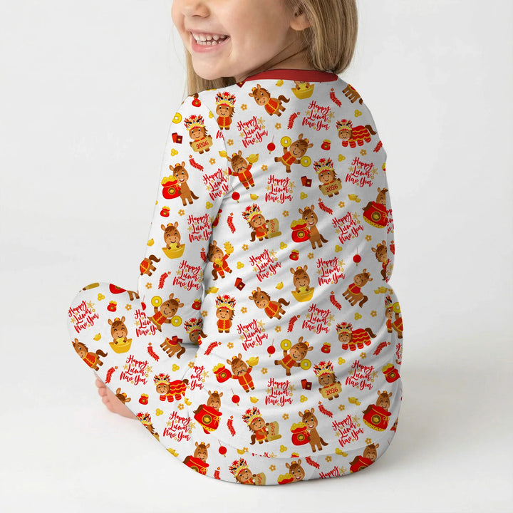 Year of the Horse Bamboo Two Piece Long Sleeve Pajama Set