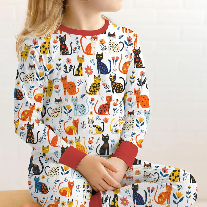 Whimsy Woodland Cats Bamboo Two Piece Long Sleeve Pajama Set
