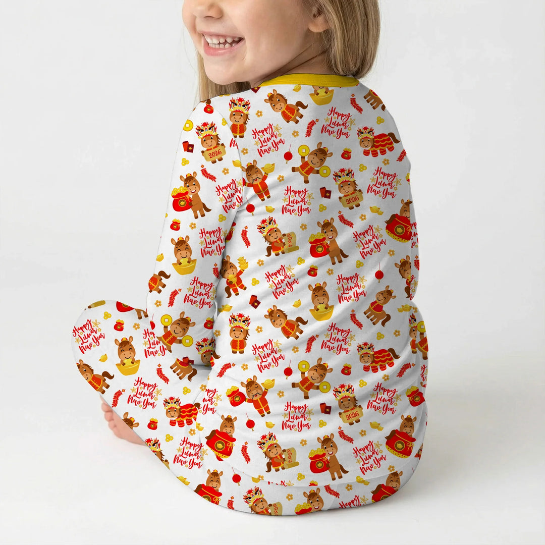 Year of the Horse Bamboo Two Piece Long Sleeve Pajama Set