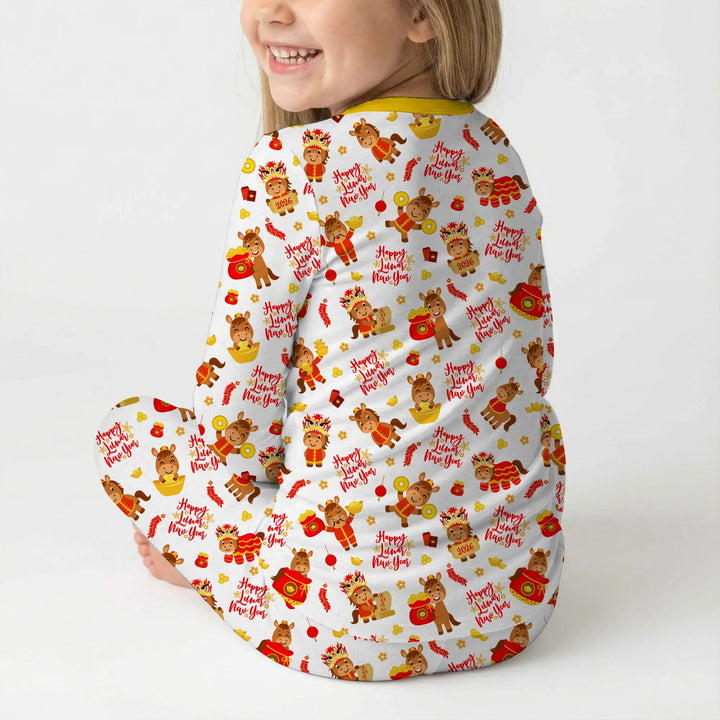 Year of the Horse Bamboo Two Piece Long Sleeve Pajama Set