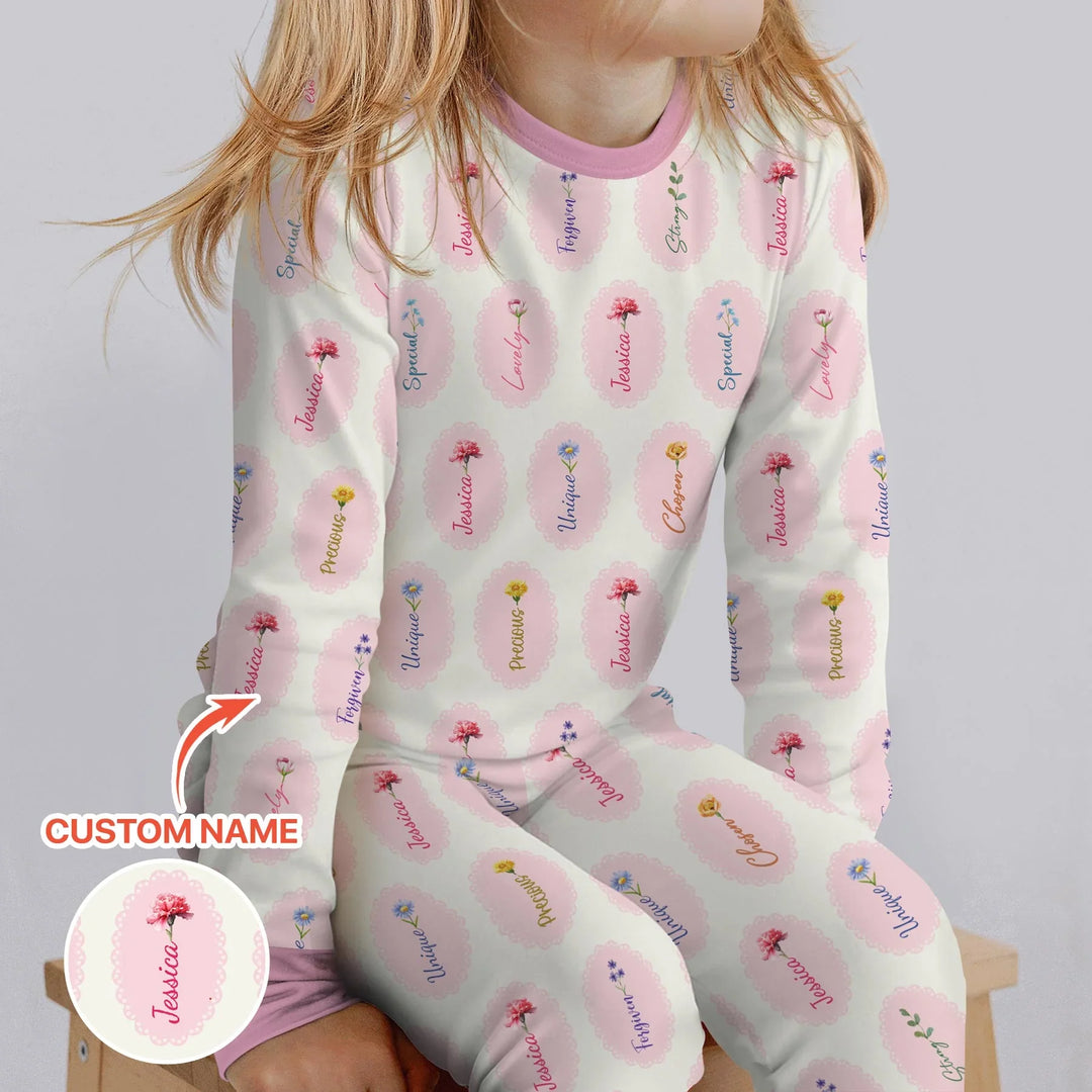 God Says I Am Birthmonth Flowers Custom Name Bamboo Two Piece Long Sleeve Pajama Set