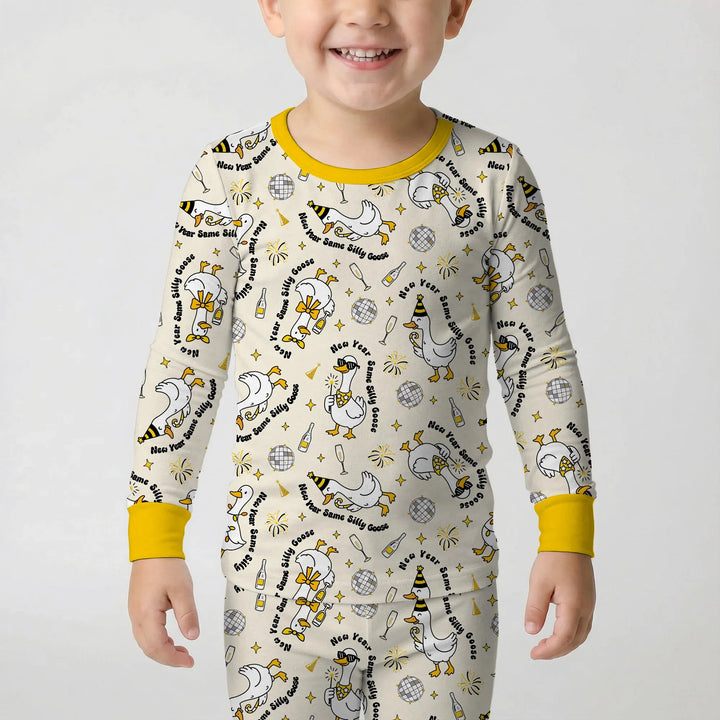 New Year Silly Goose Bamboo Two Piece Long Sleeve Pajama Set