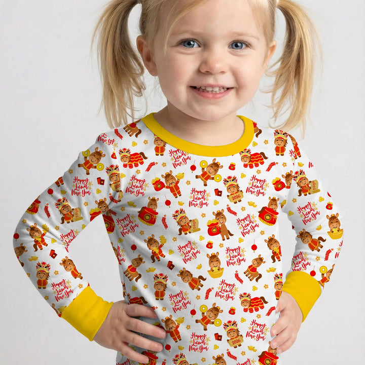 Year of the Horse Bamboo Two Piece Long Sleeve Pajama Set
