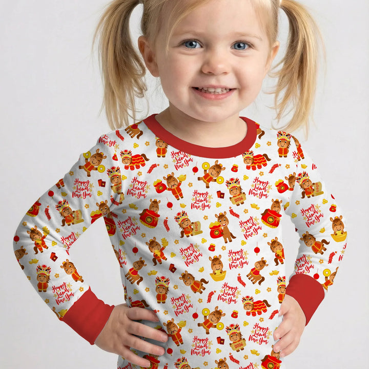 Year of the Horse Bamboo Two Piece Long Sleeve Pajama Set