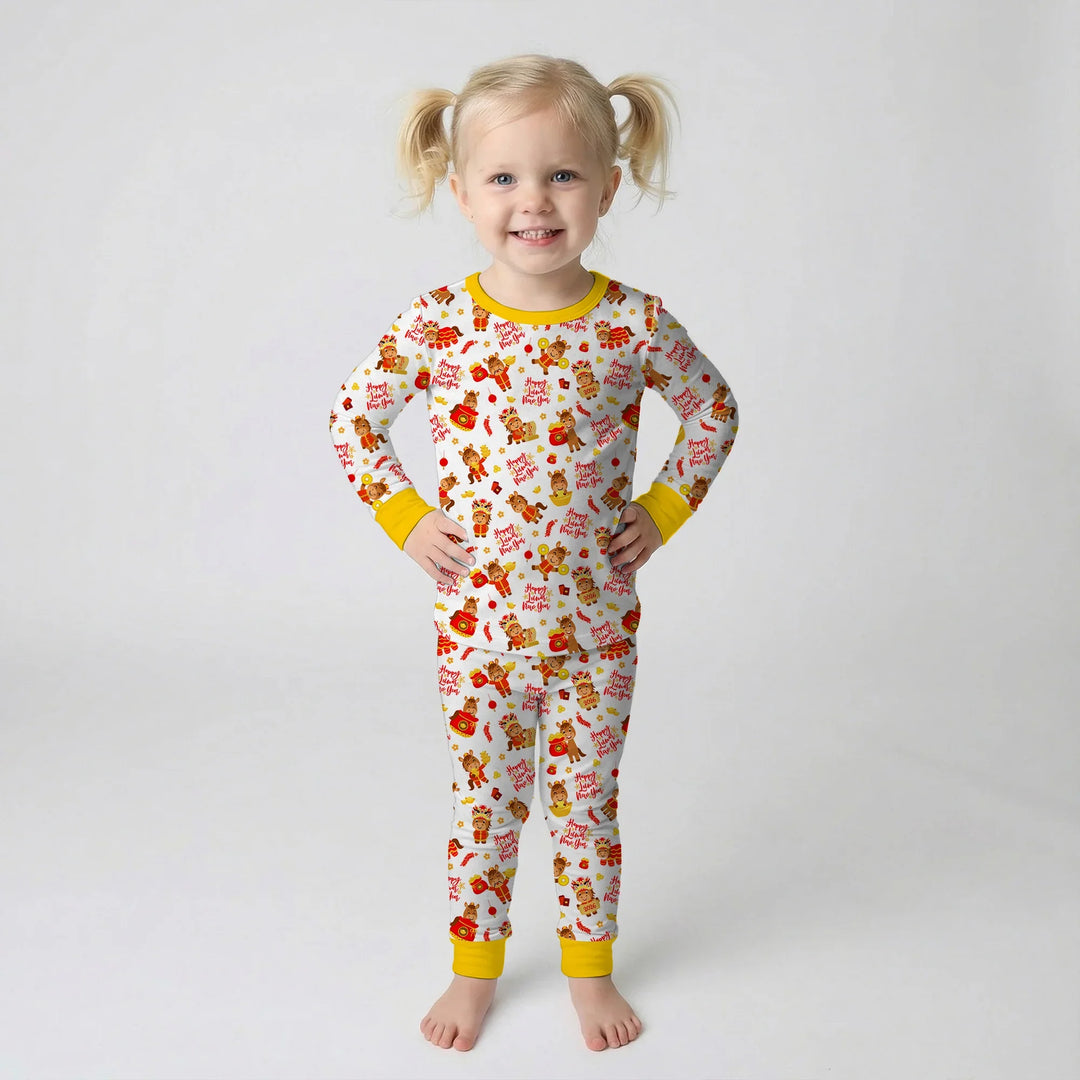 Year of the Horse Bamboo Two Piece Long Sleeve Pajama Set