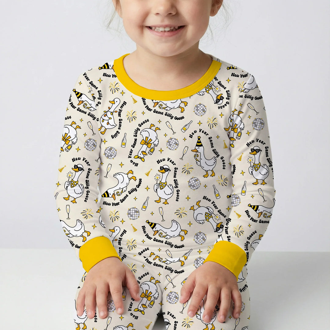 New Year Silly Goose Bamboo Two Piece Long Sleeve Pajama Set