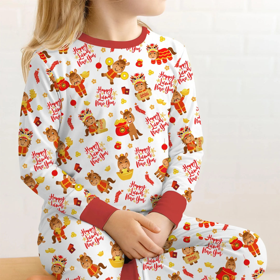Year of the Horse Bamboo Two Piece Long Sleeve Pajama Set
