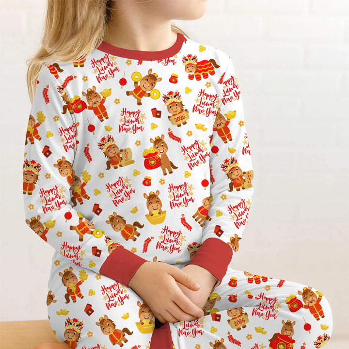 Year of the Horse Bamboo Two Piece Long Sleeve Pajama Set