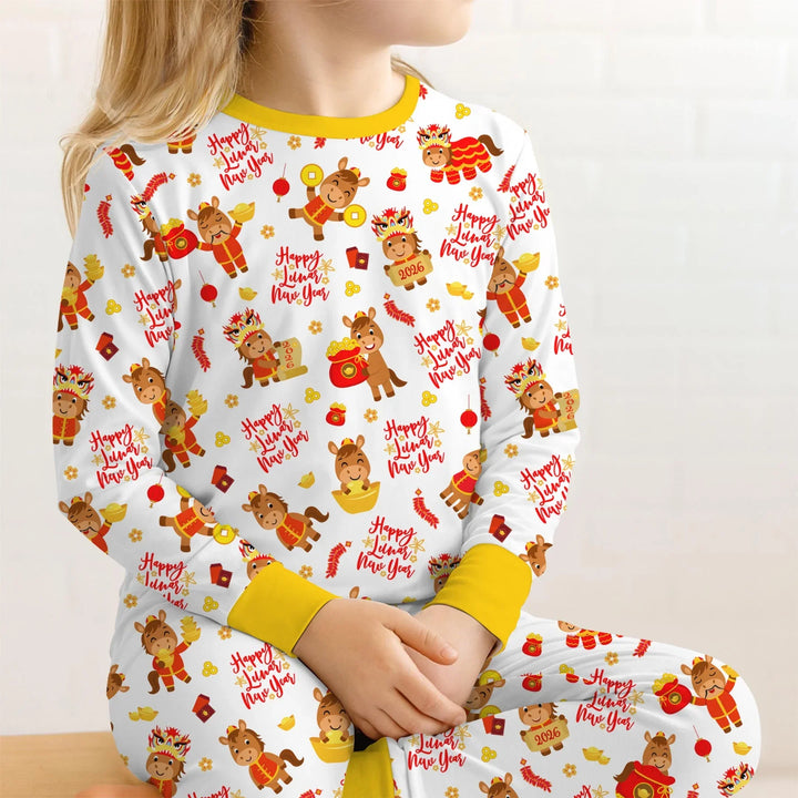 Year of the Horse Bamboo Two Piece Long Sleeve Pajama Set