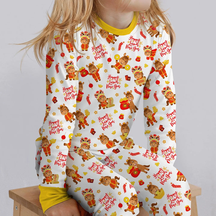 Year of the Horse Bamboo Two Piece Long Sleeve Pajama Set