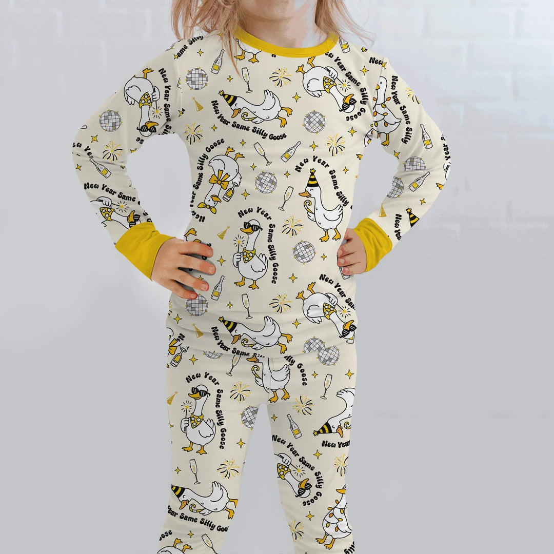 New Year Silly Goose Bamboo Two Piece Long Sleeve Pajama Set