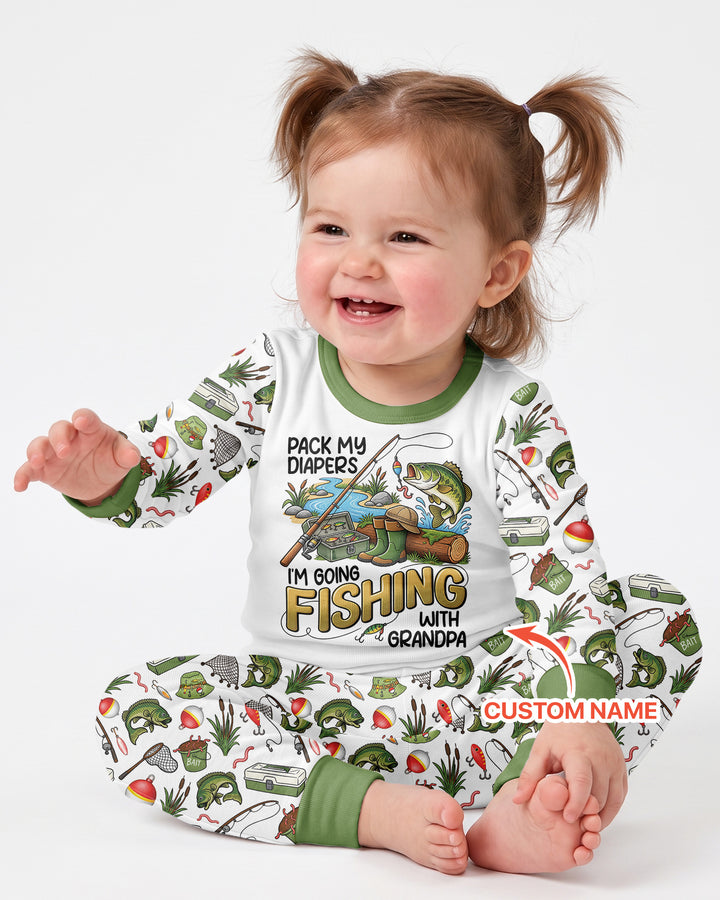 I'm Going Fishing With Grandpa Bamboo Two Piece Long Sleeve Pajama Set