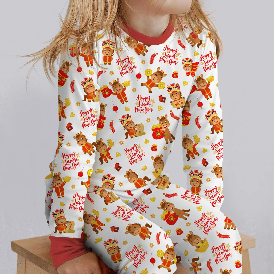 Year of the Horse Bamboo Two Piece Long Sleeve Pajama Set