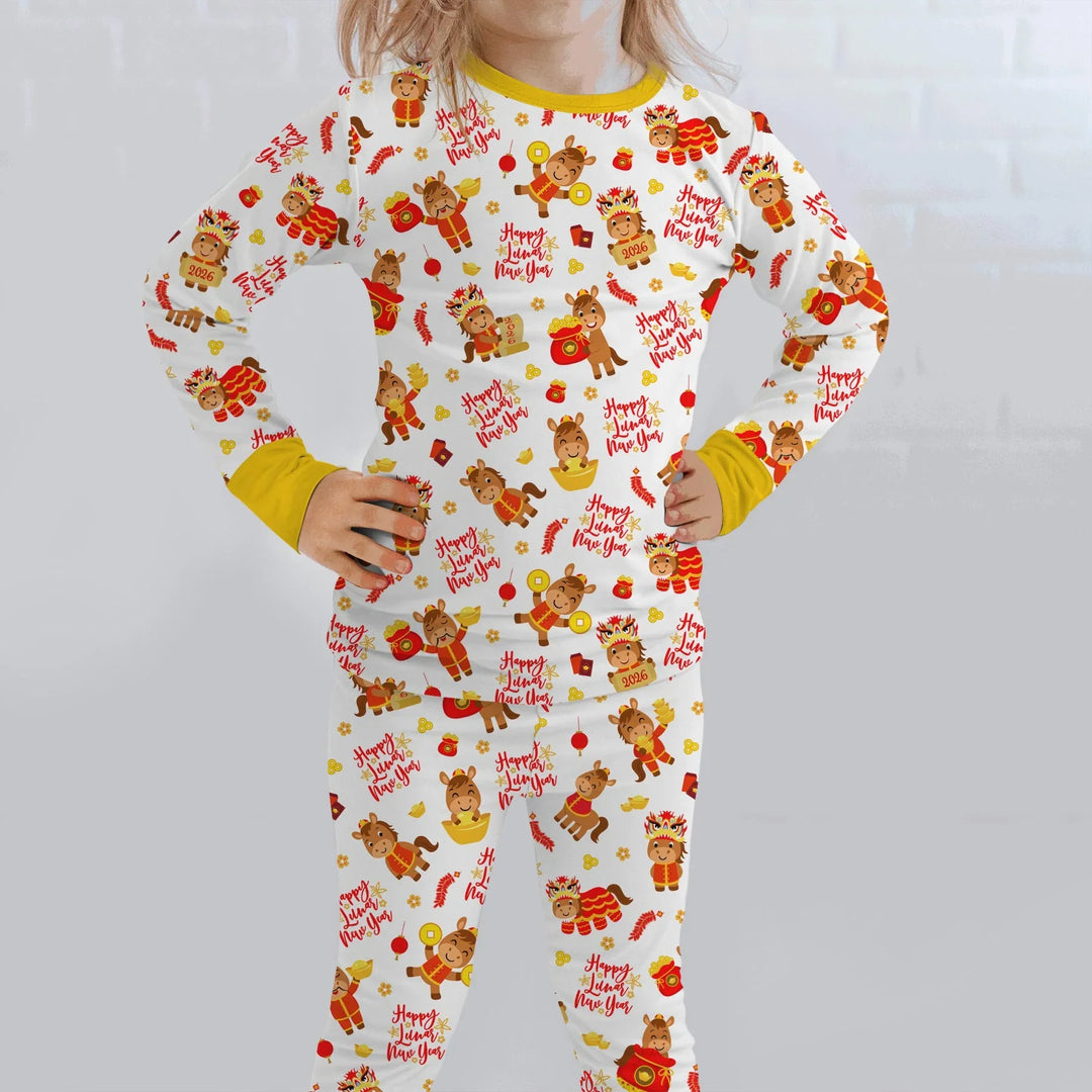 Year of the Horse Bamboo Two Piece Long Sleeve Pajama Set