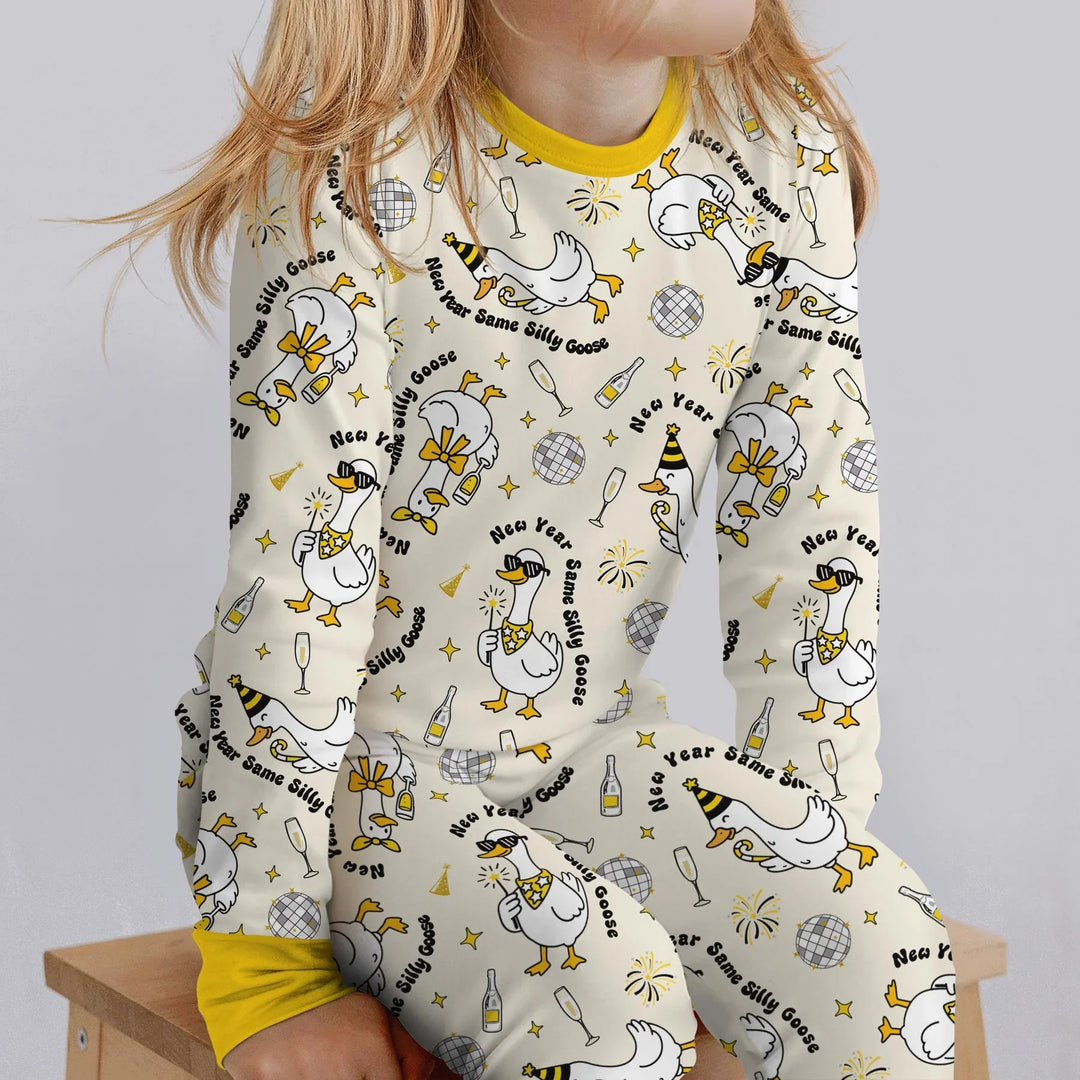 New Year Silly Goose Bamboo Two Piece Long Sleeve Pajama Set