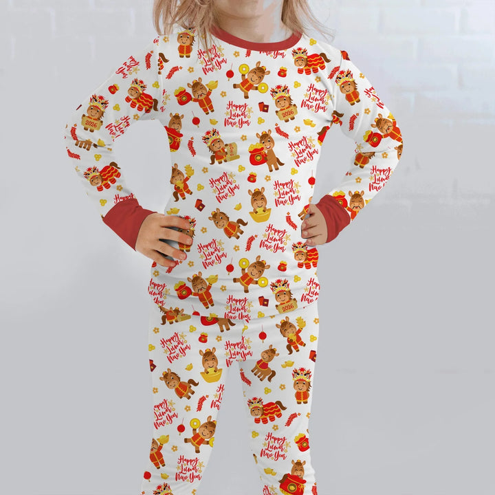 Year of the Horse Bamboo Two Piece Long Sleeve Pajama Set