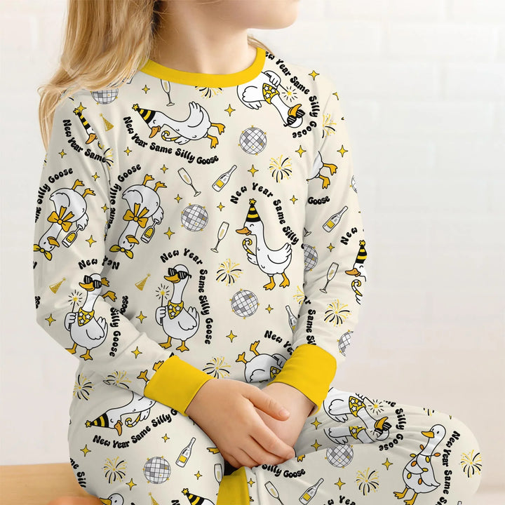 New Year Silly Goose Bamboo Two Piece Long Sleeve Pajama Set