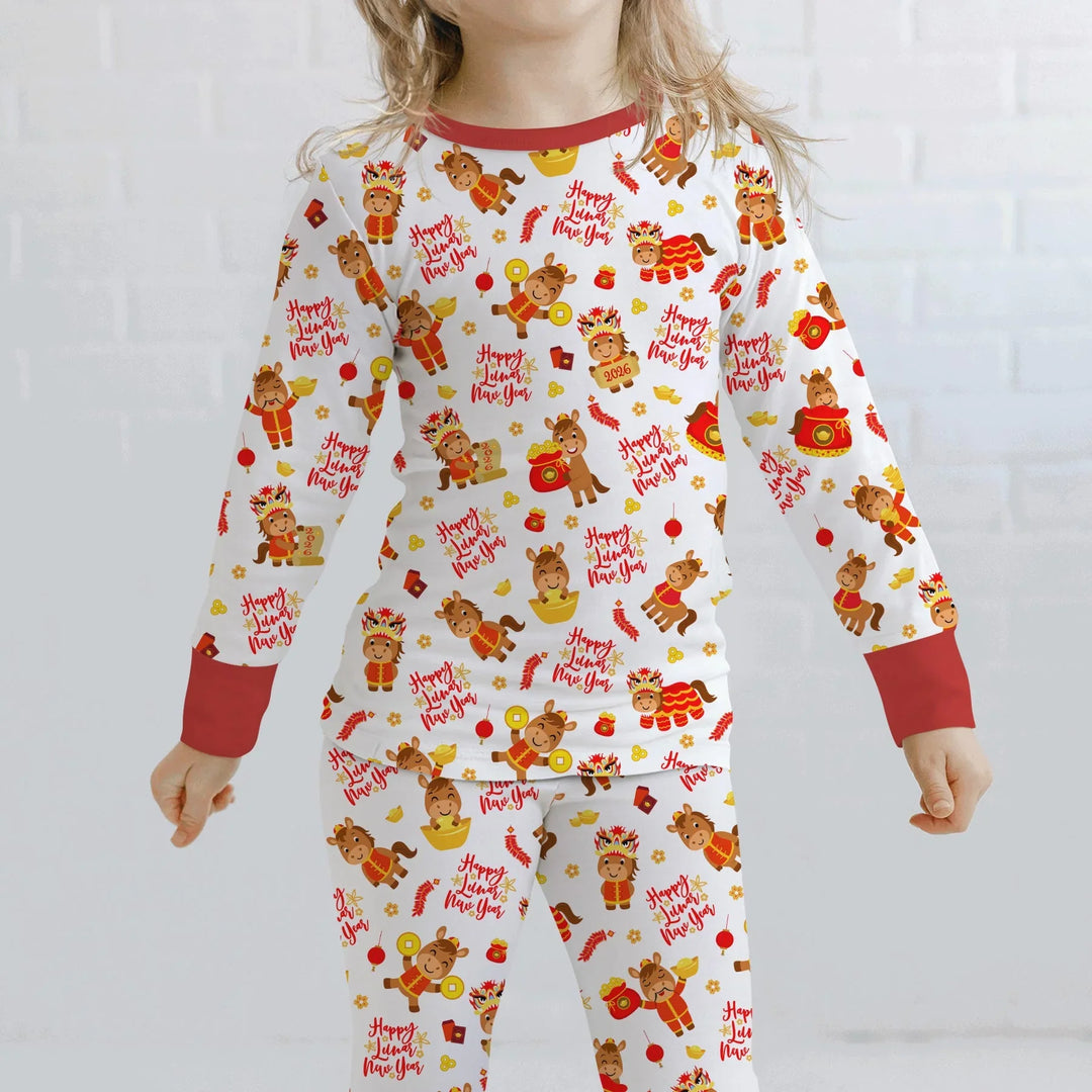 Year of the Horse Bamboo Two Piece Long Sleeve Pajama Set