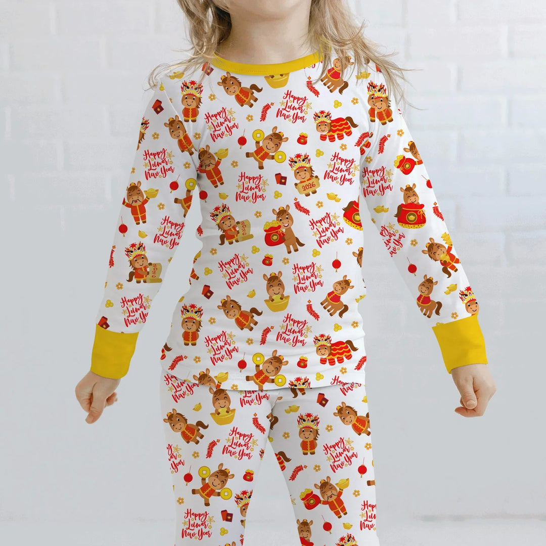 Year of the Horse Bamboo Two Piece Long Sleeve Pajama Set