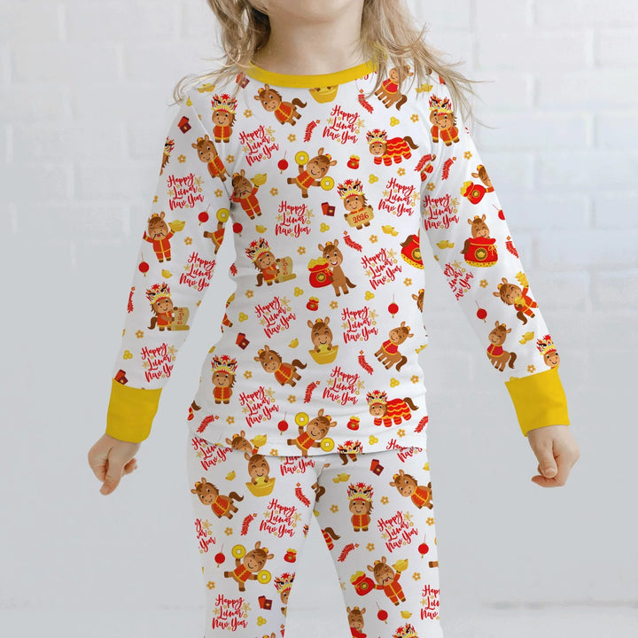 Year of the Horse Bamboo Two Piece Long Sleeve Pajama Set