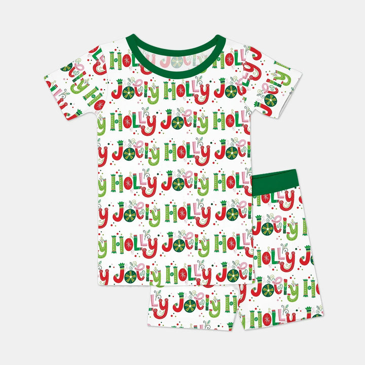 Holly Jolly Two Piece Short Sleeve Shorts Pajama Set , Holly Jolly Two Piece Short Sleeve Shorts Pajama Set - 12-18M / Green