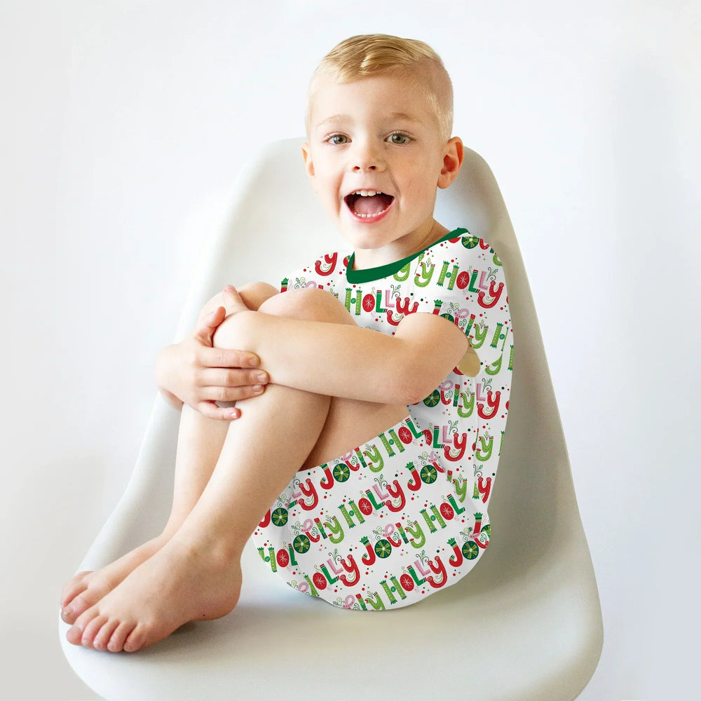 Holly Jolly Two Piece Short Sleeve Shorts Pajama Set , Holly Jolly Two Piece Short Sleeve Shorts Pajama Set - 12-18M / Red