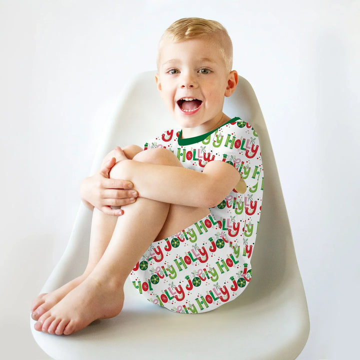 Holly Jolly Two Piece Short Sleeve Shorts Pajama Set , Holly Jolly Two Piece Short Sleeve Shorts Pajama Set - 12-18M / Red