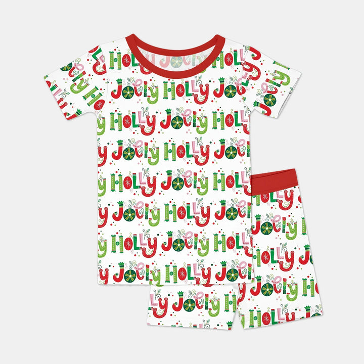 Holly Jolly Two Piece Short Sleeve Shorts Pajama Set , Holly Jolly Two Piece Short Sleeve Shorts Pajama Set - 12-18M / Red
