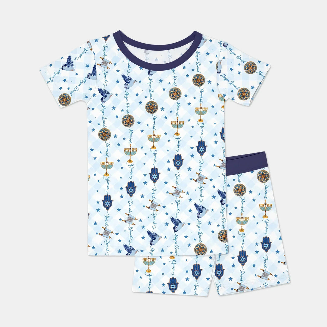 Hanukkah Festival Matching Family Bamboo Two Piece Short Sleeve Shorts Pajama Set