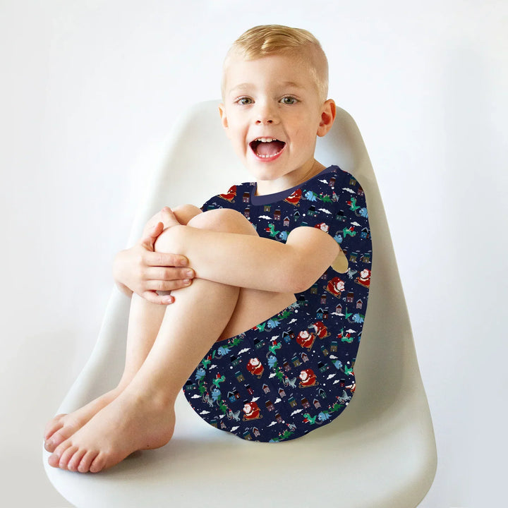 Dinosaurs Santa's sleigh Bamboo Two Piece Short Sleeve Shorts Pajama Set