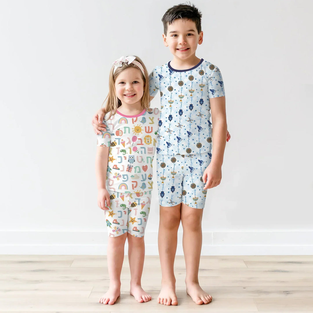 Hanukkah Festival Matching Family Bamboo Two Piece Short Sleeve Shorts Pajama Set