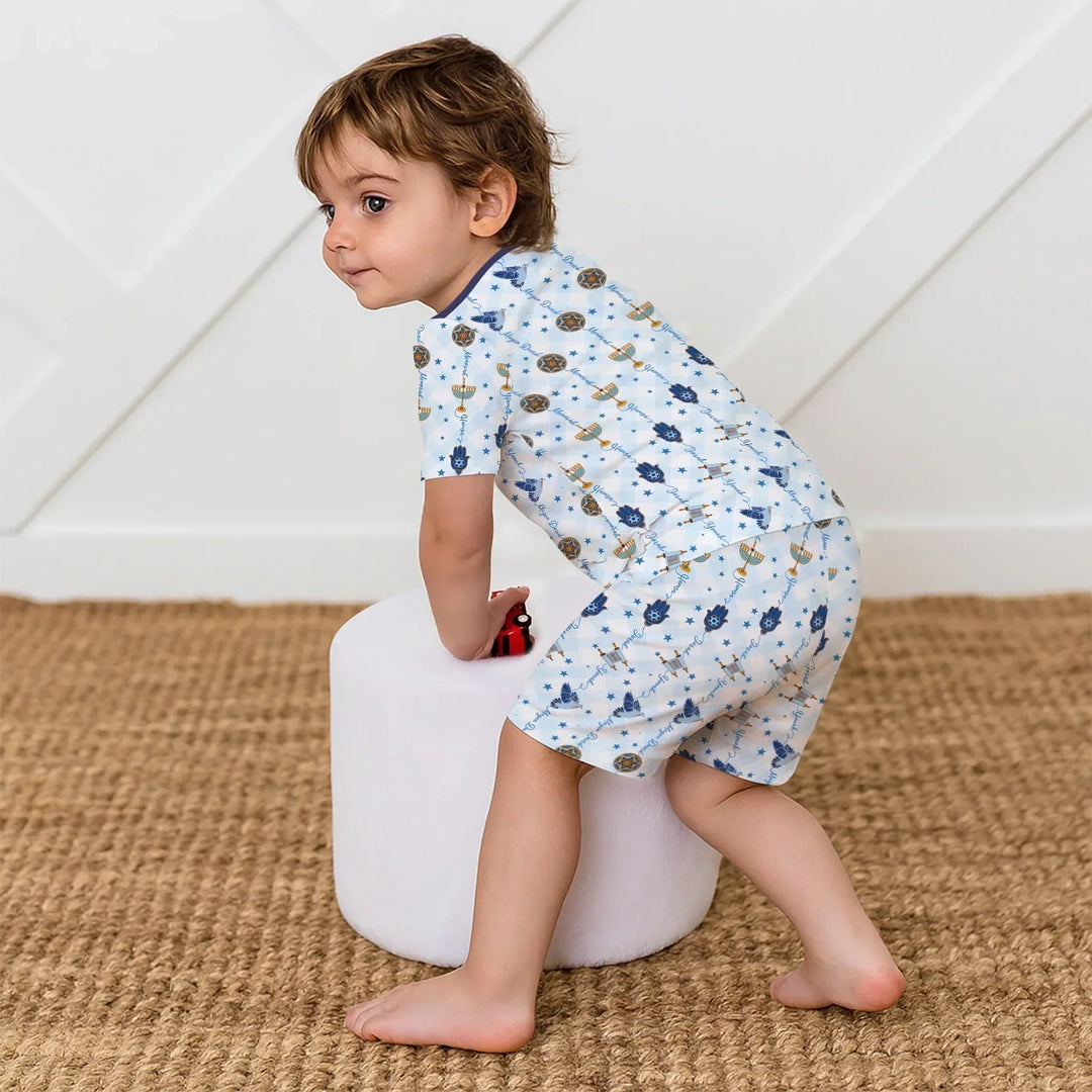 Hanukkah Festival Matching Family Bamboo Two Piece Short Sleeve Shorts Pajama Set
