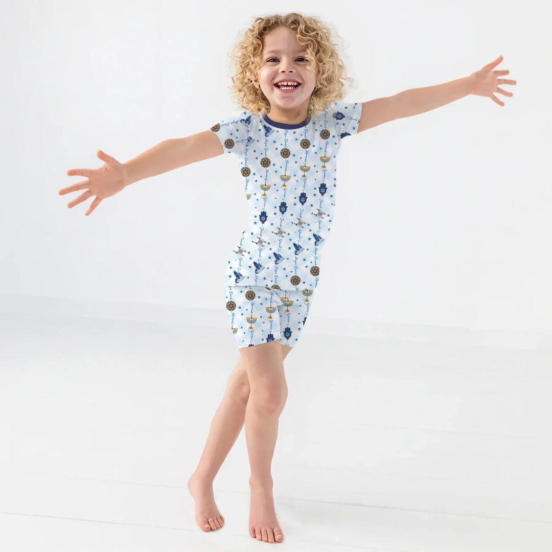 Hanukkah Festival Matching Family Bamboo Two Piece Short Sleeve Shorts Pajama Set