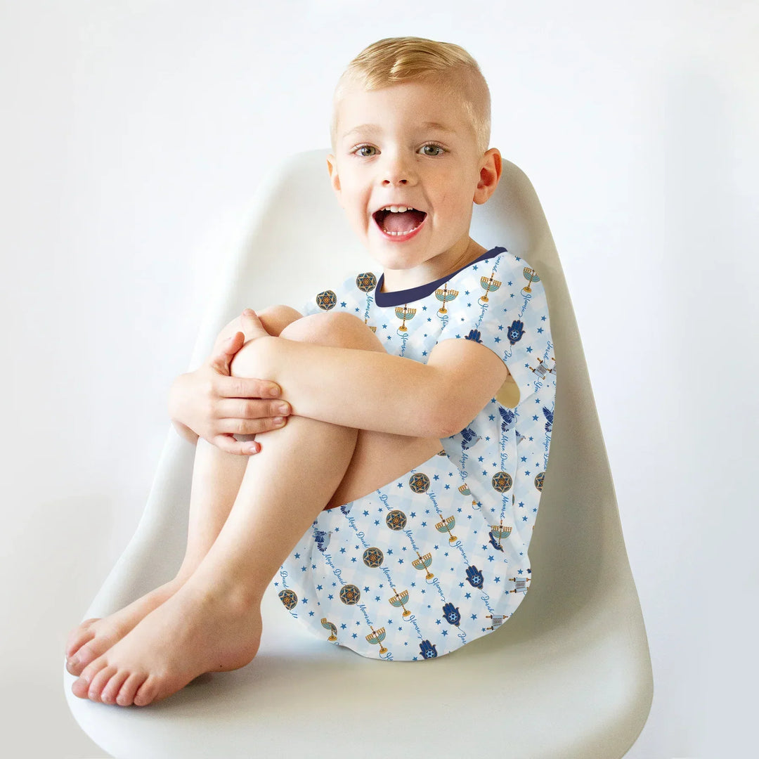 Hanukkah Festival Matching Family Bamboo Two Piece Short Sleeve Shorts Pajama Set