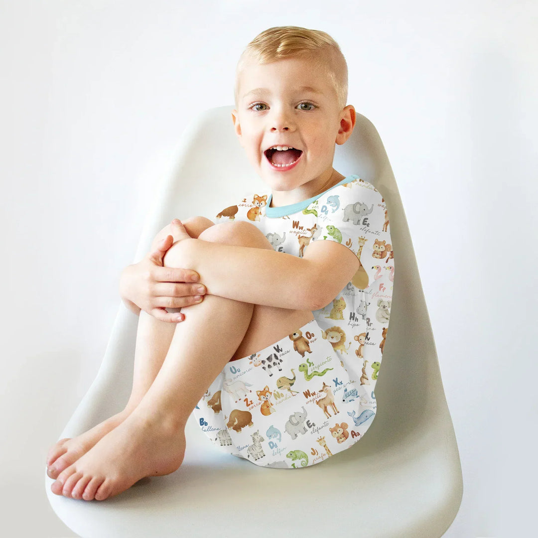 Spanish Alphabet Bamboo Two Piece Short Sleeve Shorts Pajama Set