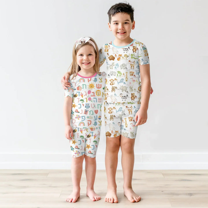 Spanish Alphabet Bamboo Two Piece Short Sleeve Shorts Pajama Set
