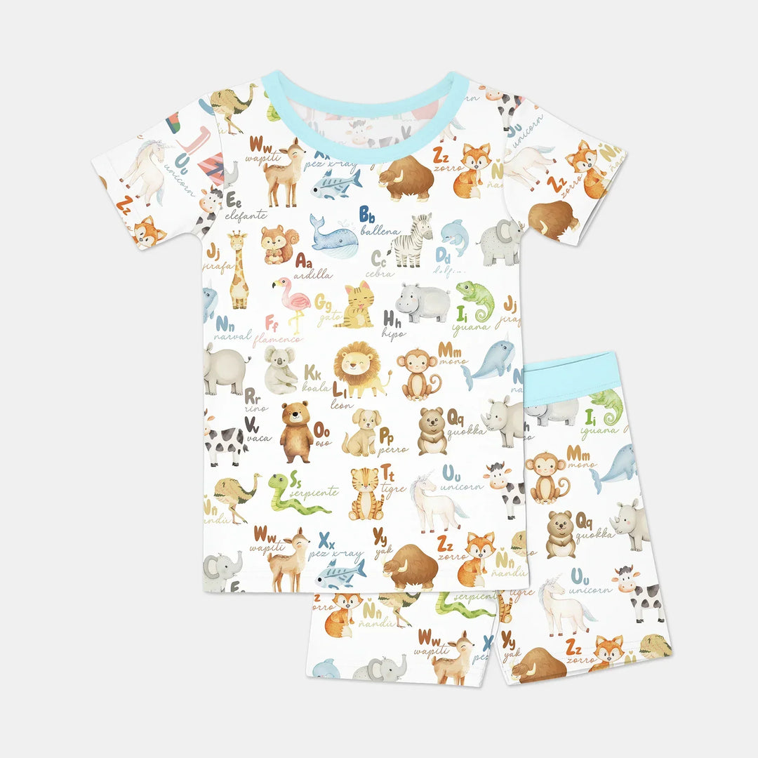 Spanish Alphabet Bamboo Two Piece Short Sleeve Shorts Pajama Set