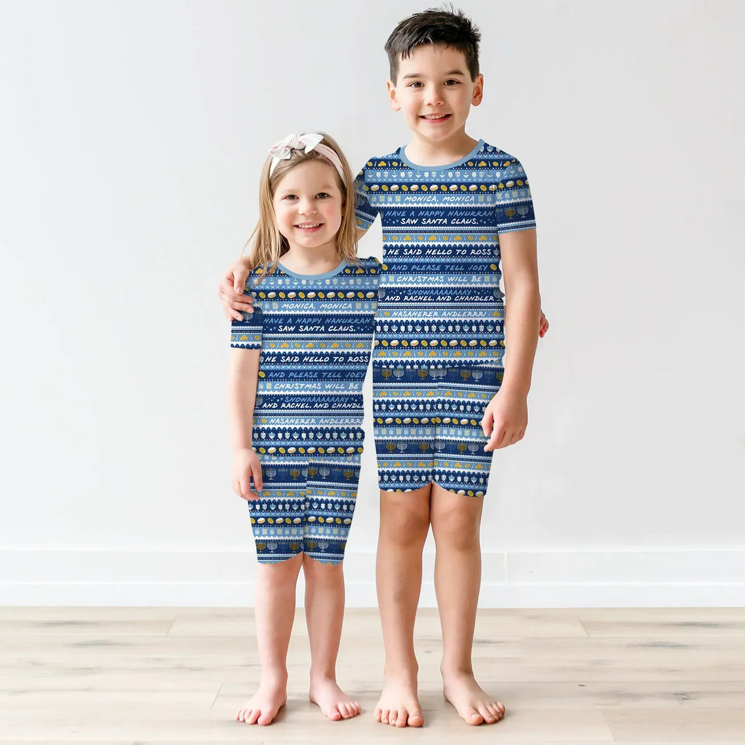Hanukkah Fair Isle Bamboo Two Piece Short Sleeve Shorts Pajama Set