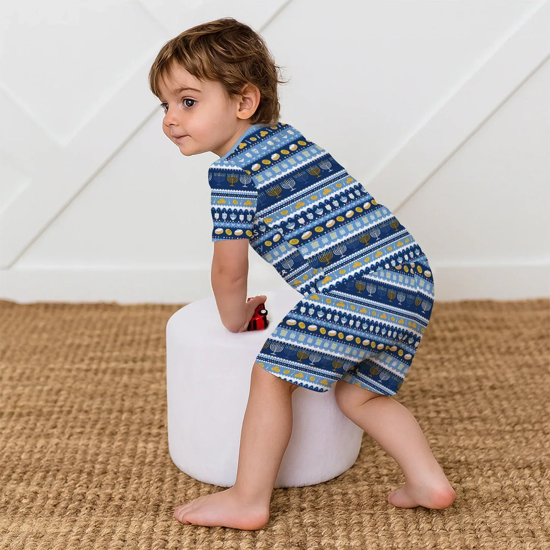 Hanukkah Fair Isle Bamboo Two Piece Short Sleeve Shorts Pajama Set