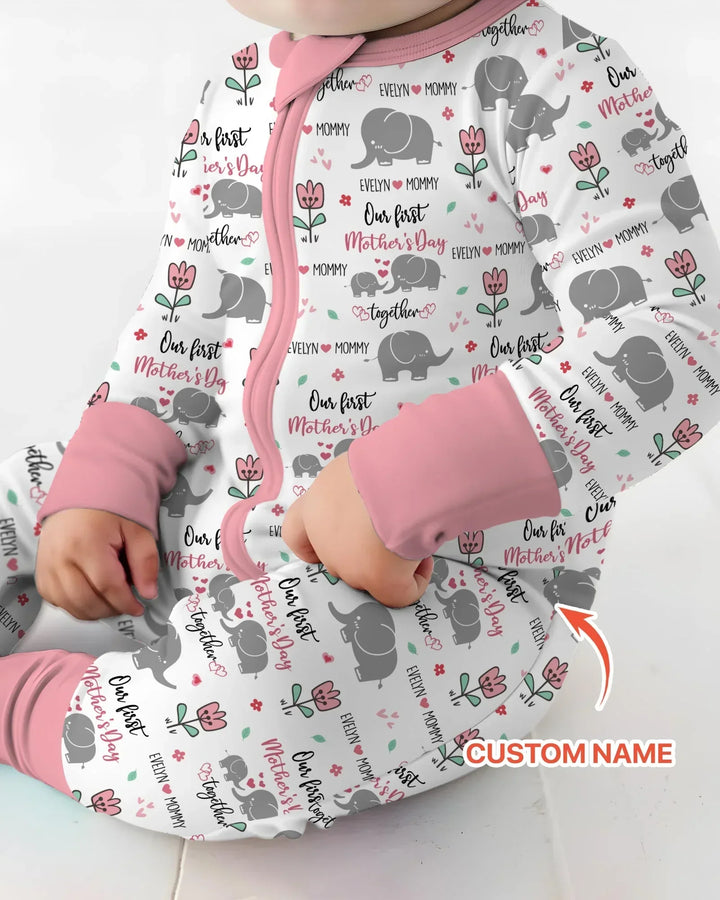 Custom Name Elephant Our First Mother's Day Bamboo Convertible Zippy